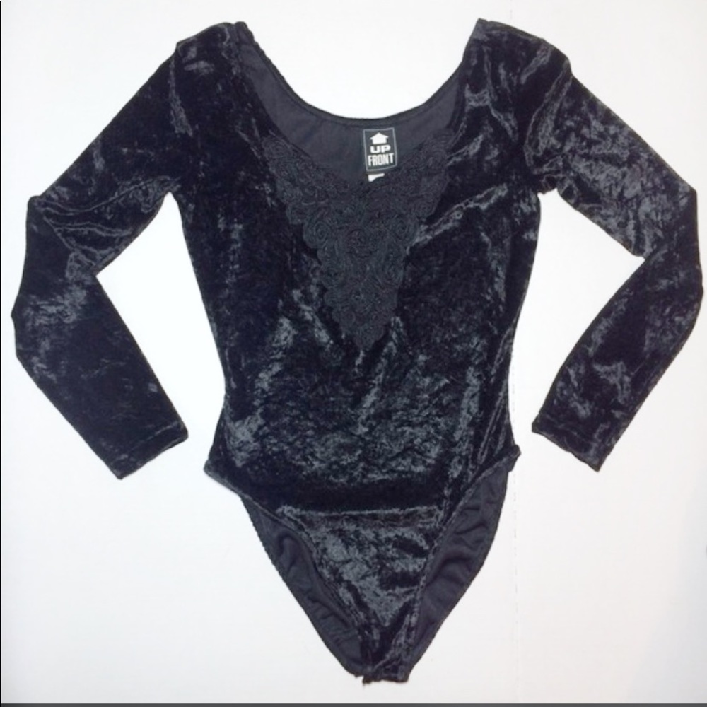 Vintage Crushed Velvet Black Body Suit M